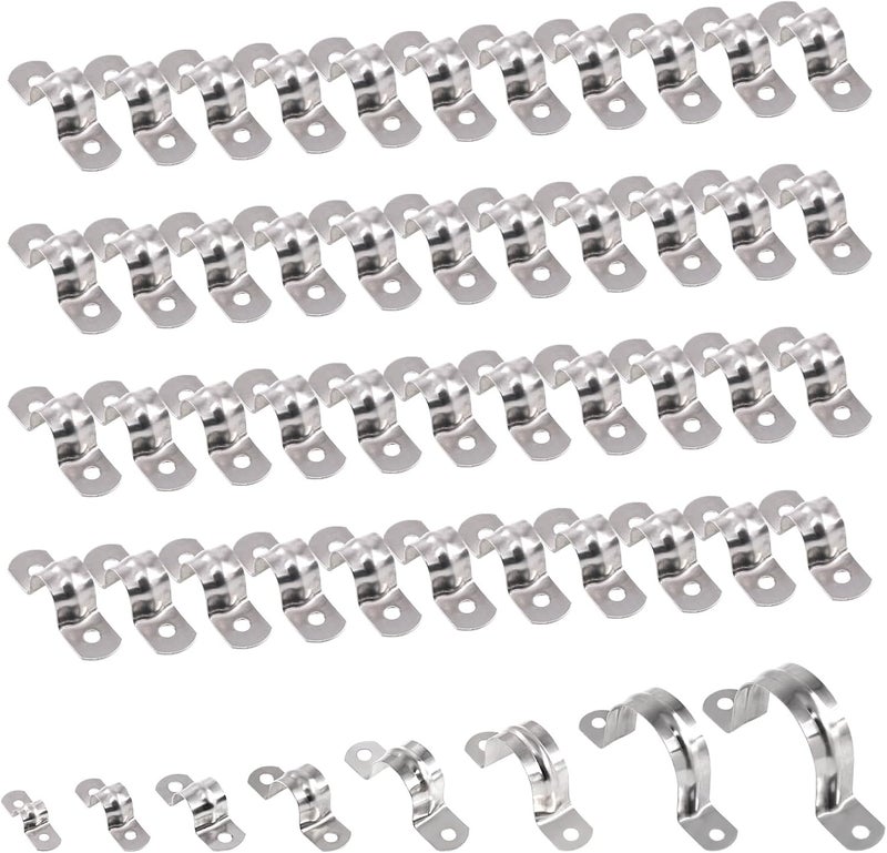 Keadic 50Pcs M12 Metric Two Hole Strap U Bracket Tube Strap Tension Clips 304 Stainless Steel Heavy Duty Rigid Pipe Strap Clamp, for Pipe Fixing on Various Surfaces - Image 1